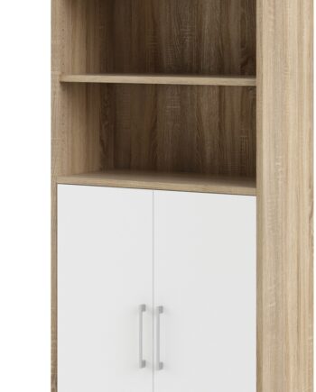 Bogreol Vesterholm Prima Reol Med Hvide Låger Og Natur Egetræsstruktur  åbne Hylder H221ã B89ã D40 Cm