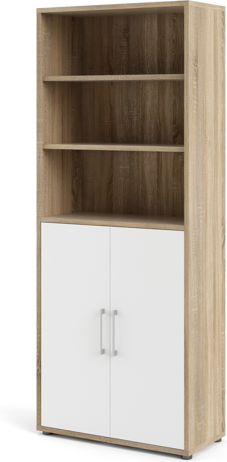 Bogreol Vesterholm Prima Reol Med Hvide Låger Og Natur Egetræsstruktur åbne Hylder H221ã B89ã D40 Cm