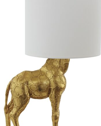 Bordlampe Creative Collection Nordic Giraffedesign   Guld Polyresin Med Linned Skærm ø28 H70 Cm