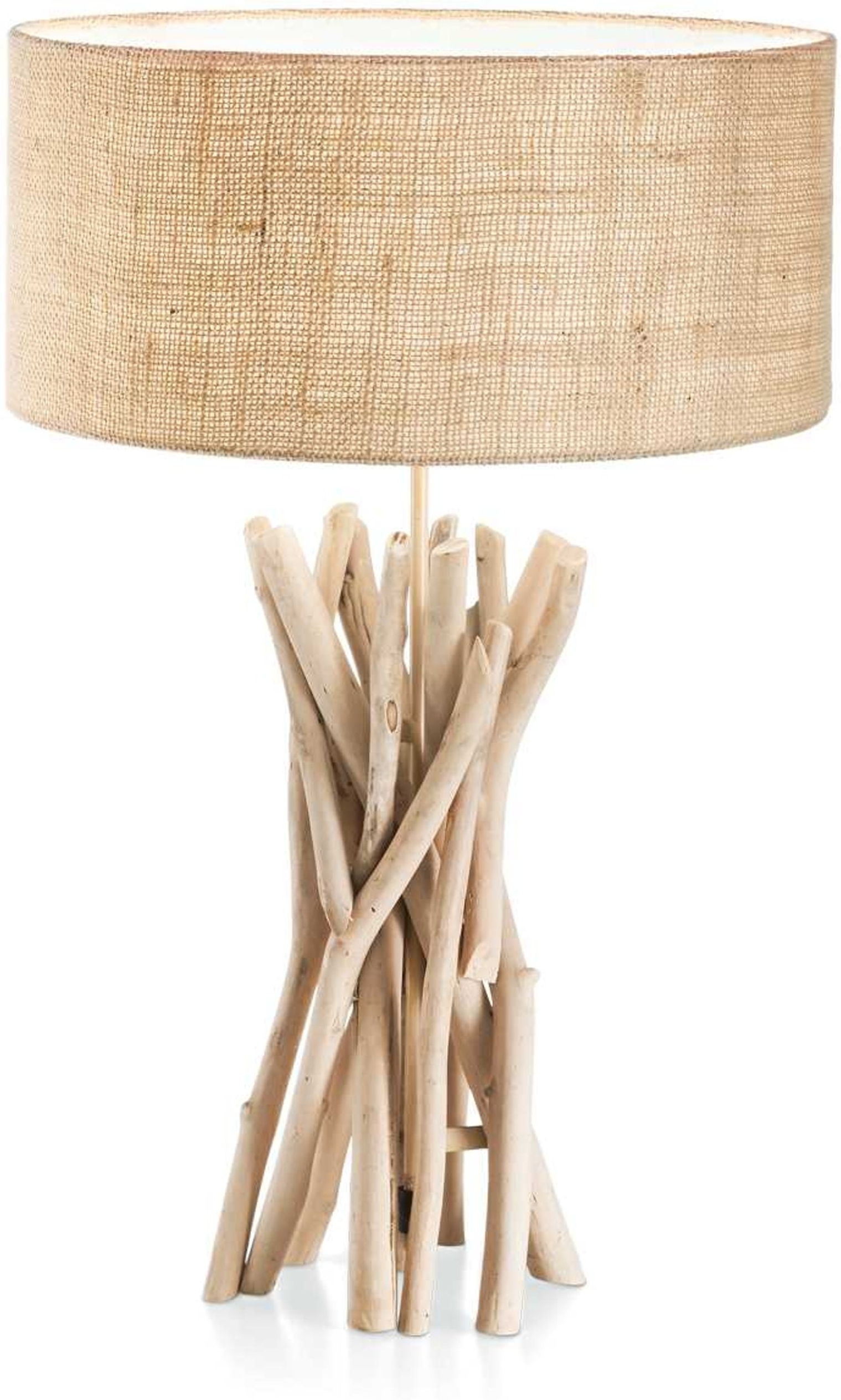 Bordlampe Driftwood Ideal Lux ø40 H52 Cm Naturlig Træ Og Stof