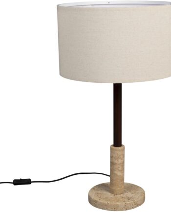 Bordlampe Dutchbone Jackson   Lysgrå Travertin Med Hørskærm ø35   H61 Cm