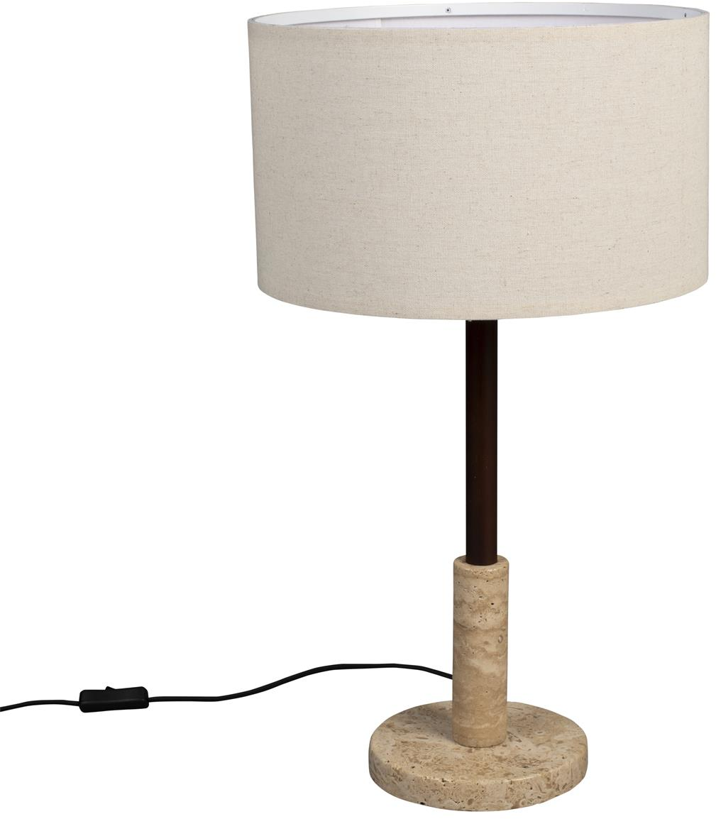 Bordlampe Dutchbone Jackson   Lysgrå Travertin Med Hørskærm ø35   H61 Cm