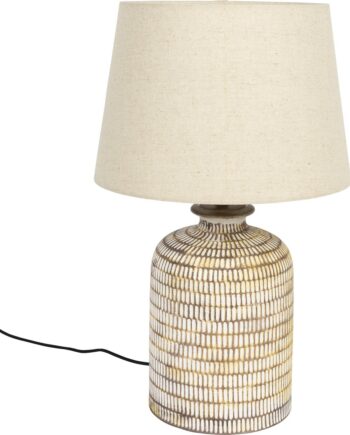 Bordlampe Dutchbone Russel   Keramik Med Perlemorfinish Og Linned Skærm ø38   H62 Cm