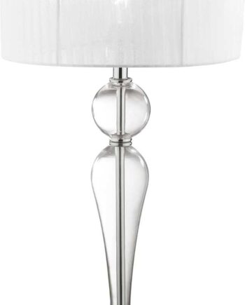 Bordlampe Ideal Lux Duchessa   Glas Og Krom Med Plisseret Organza Skærm ø36   H64 Cm
