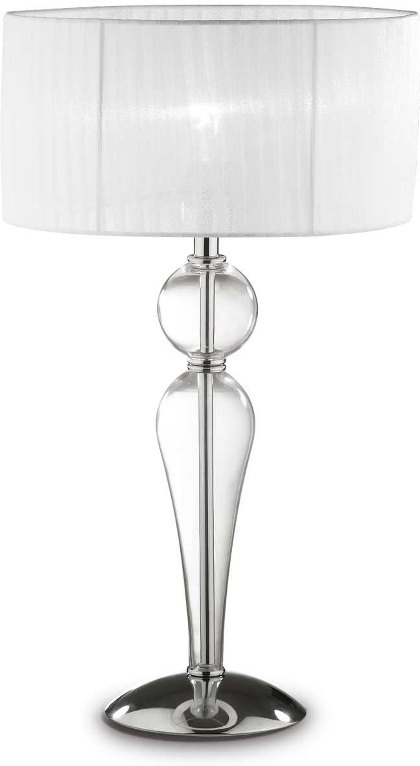 Bordlampe Ideal Lux Duchessa Glas Og Krom Med Plisseret Organza Skærm ø36 H64 Cm