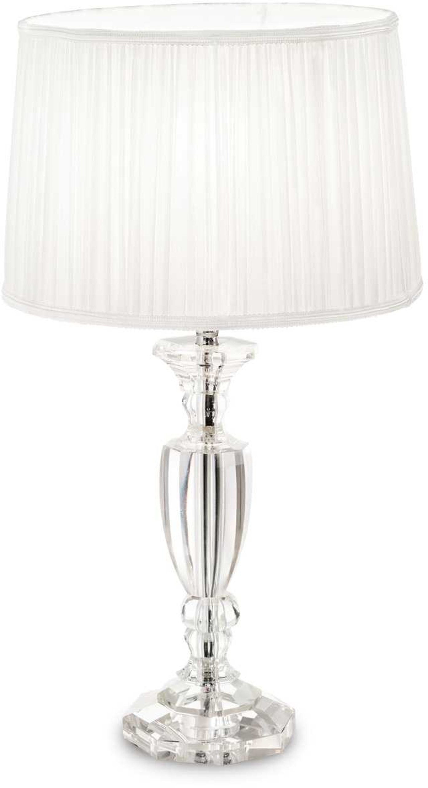 Bordlampe Ideal Lux Kate Berlin ø31 H56 Cm Hvid Glas Plisseret Stof Krystaller