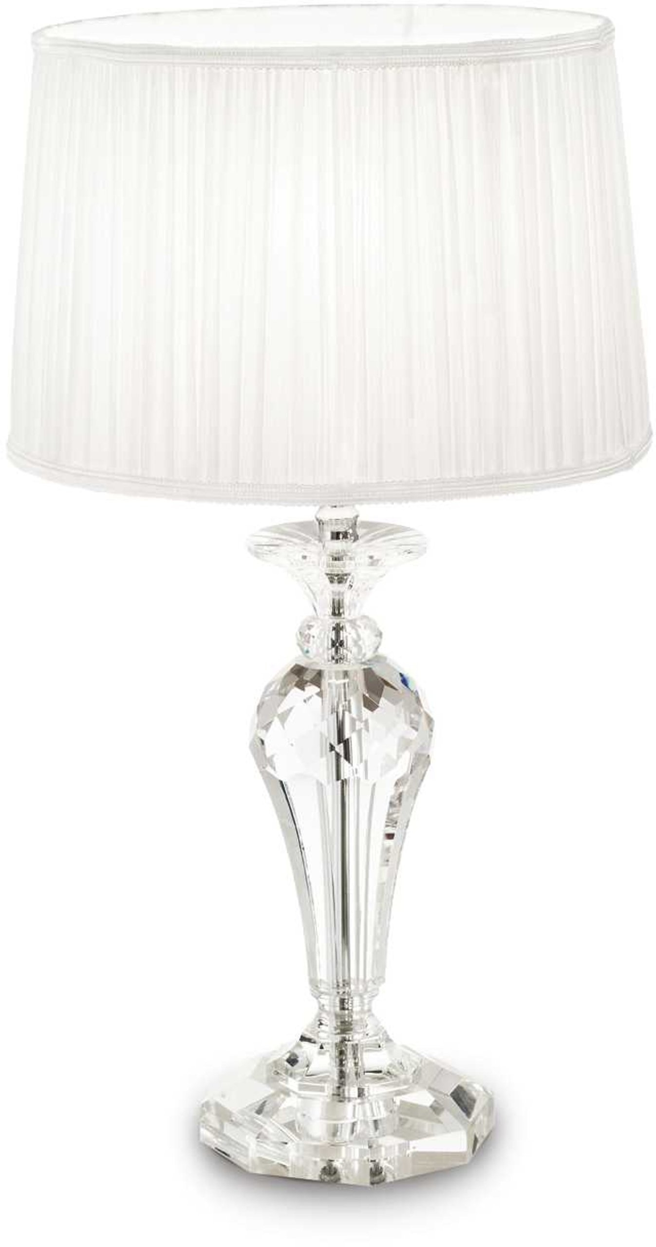 Bordlampe Ideal Lux Kate Paris Krystal Og Plisseret Hvidt Stof ø31 Cm