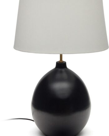 Bordlampe Kave Home Foixa   Rustik Kolonial Sort Jernlampe Med Lys Stofskærm H72xb32xl47 Cm