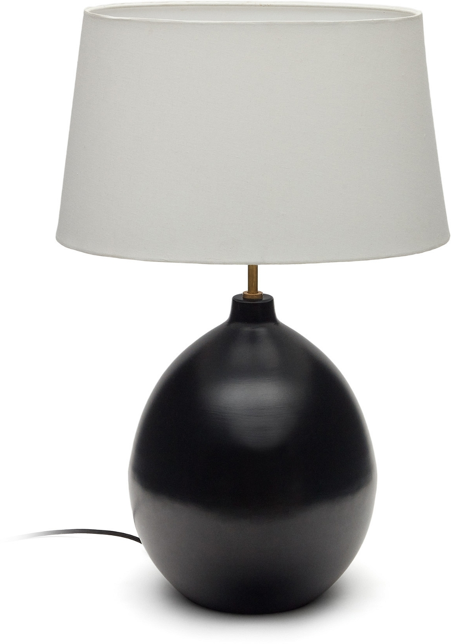 Bordlampe Kave Home Foixa   Rustik Kolonial Sort Jernlampe Med Lys Stofskærm H72xb32xl47 Cm