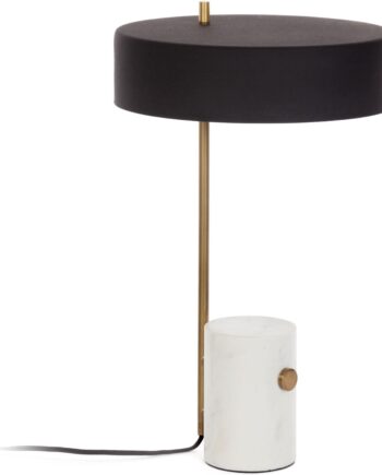 Bordlampe Kave Home Phant   Mat Sort Metalskærm   Messingarm Med Unik Marmorbase H53xø30 Cm