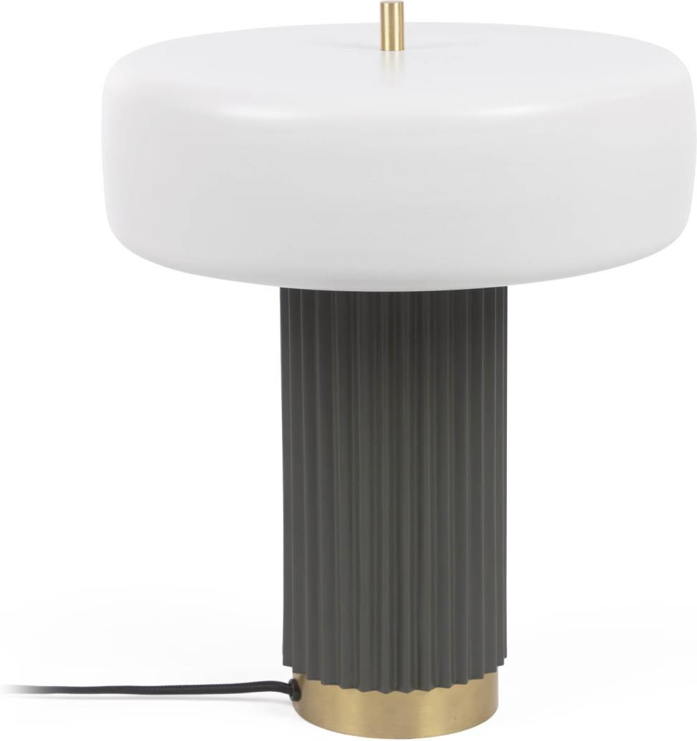 Bordlampe Kave Home Serenella   Nordisk Vintage Metallampe  Hvid Grøn Med Messingdetaljer  E27 Led 40w  H37     ø30 Cm