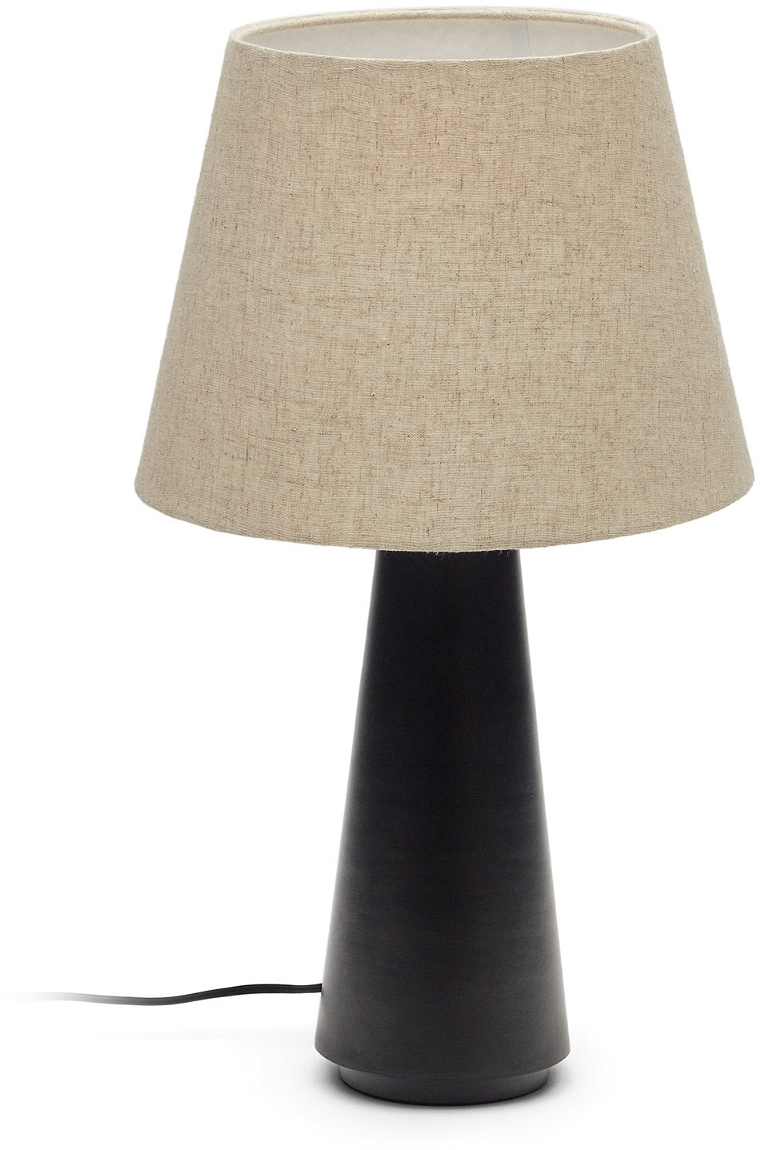 Bordlampe Kave Home Torrent Rustik Kolonial Sort Metal Med Hørskærm ø33xh60 Cm