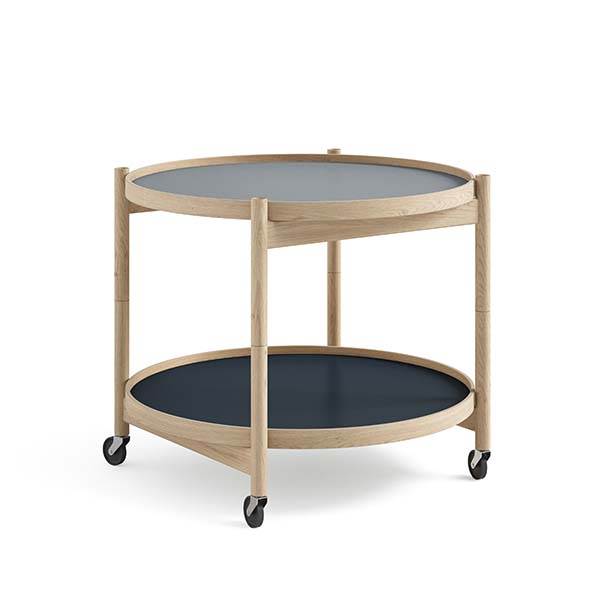 Brdr  Krüger Bølling Bakkebord 60 Cm  Eg Ubehandlet  Bakke  : Lys Blå Mørk Blå   Bakke  : Sort Hvid  : Erling Christensen Møbler