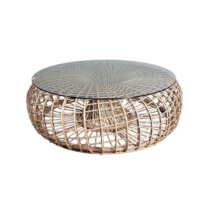 Cane-line Nest Fodskammel   Sofabord Natur Stor Inkl  Glasplade  : Erling Christensen Møbler