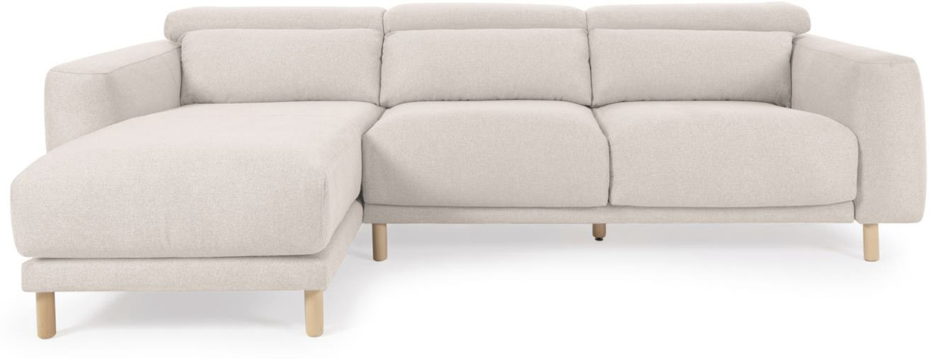 Chaiselong Sofa Kave Home Singa Venstrevendt Råhvid Polstret Stof  Nordisk Moderne 296x180x98 Cm