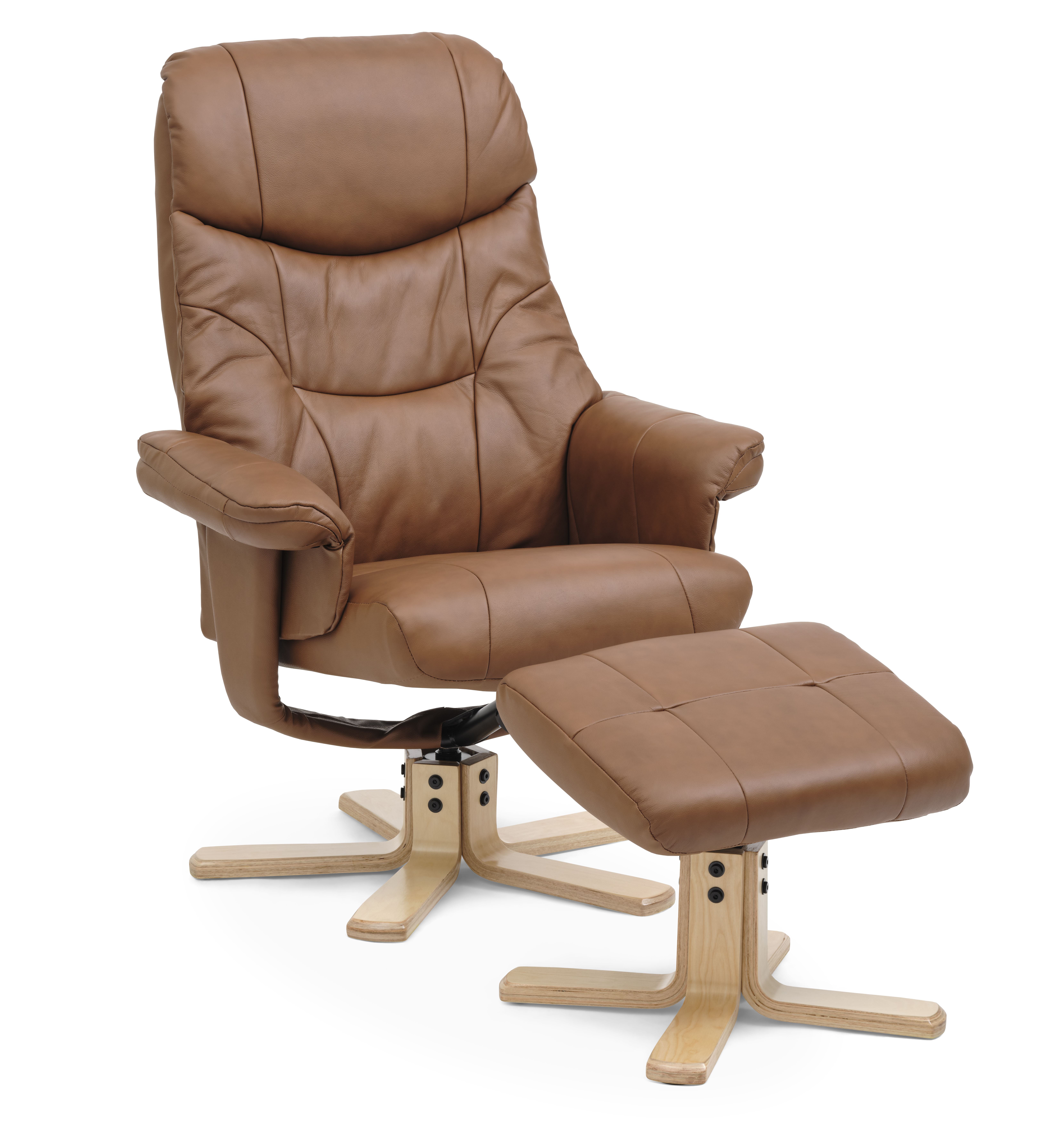 Cosy Recliner Lænestol  Inkl  Fodskammel Cognac Kunstlæder Og Natur Træ