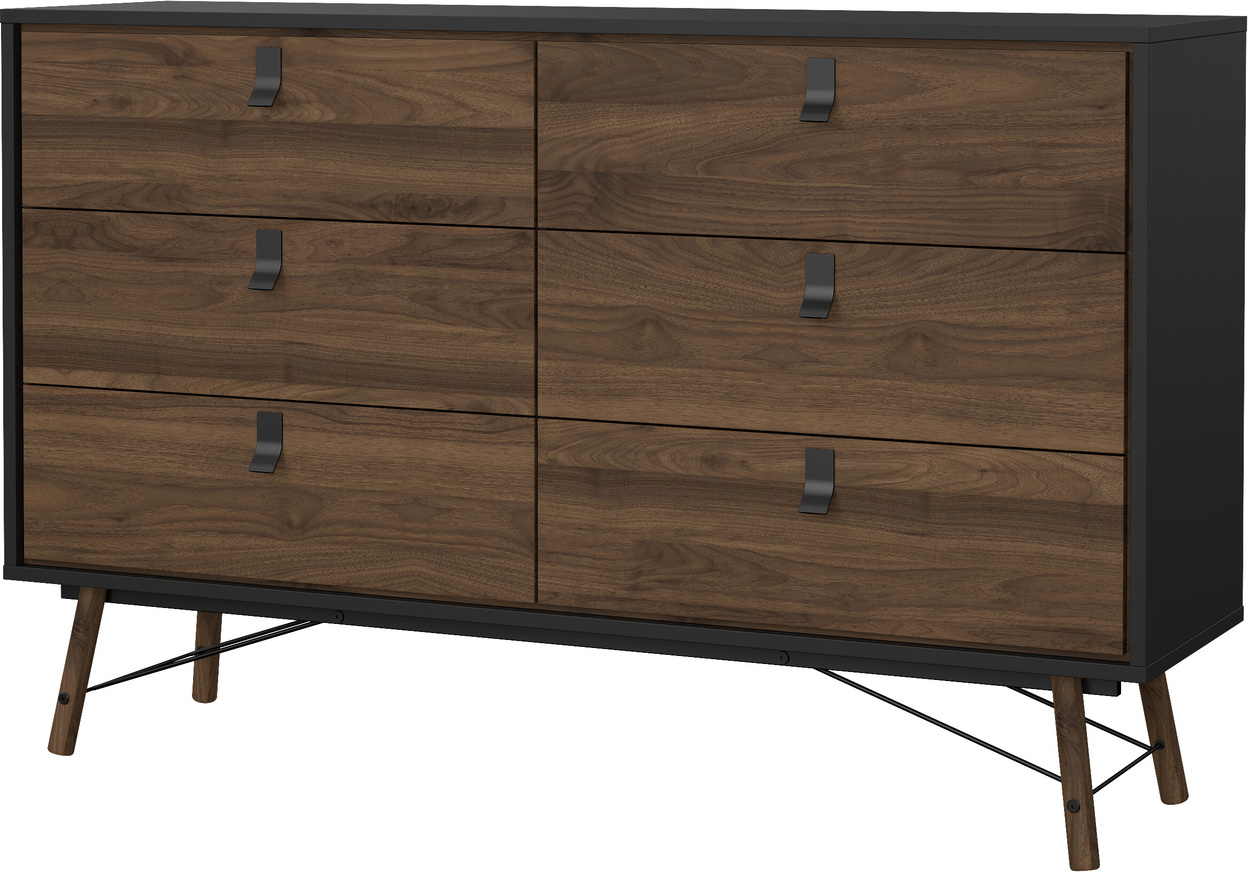 Dobbelt Kommode Vesterholm Askø Skuffer Valnød Mat Sort Fsc B150ã D40ã H95 Cm
