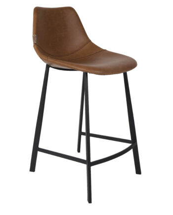 Dutchbone Franky Barstol     Ryglæn Og Fodstøtte Brun Pu Og Sort Stål  65cm