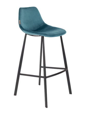 Dutchbone Franky Barstol     Ryglæn Og Fodstøtte Petrol Fløjl Stof Og Sort Stål  80cm