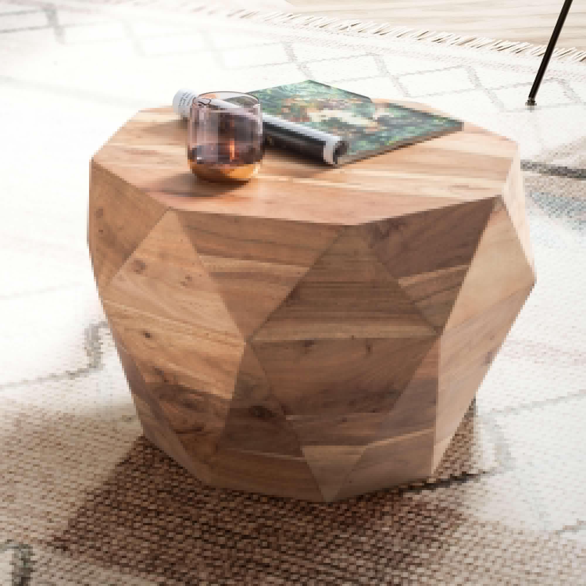 Elegant Og Stilfuldt Sofabord   Akacietræ Med Diamantform  Håndlavet  65x65x38 Cm  Brun