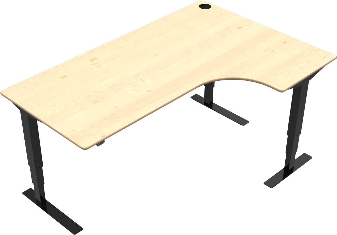 Elektrisk Hæve- Sænkebord To-bens  -form Zennord Versastand Skrivebord Natur Ahorn Sort 180x120 Cm
