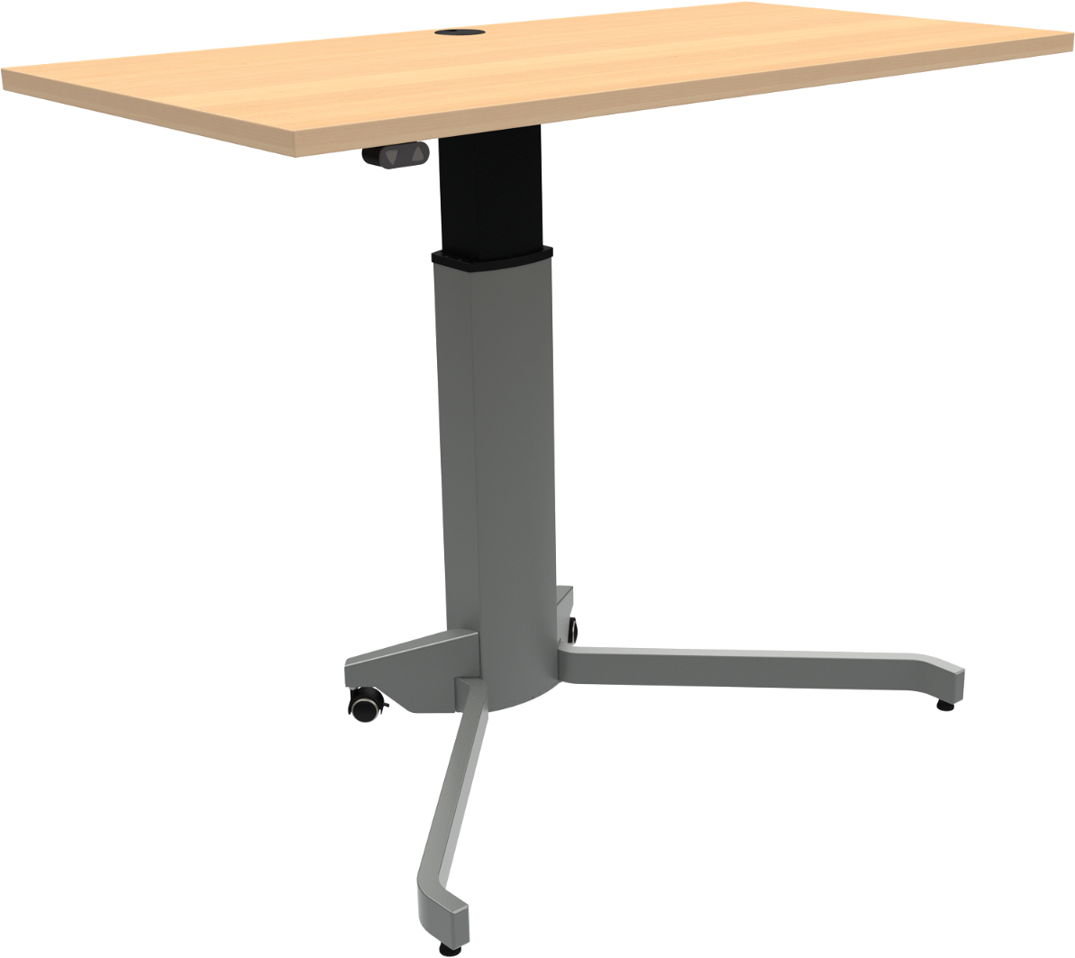 Enkeltben Hæve- Sænkearbejdsbord Justérbar 68-120 Cm Zennord Zenrise Kvadratisk Bøgplade 120ã 60 Cm Sølv Stel