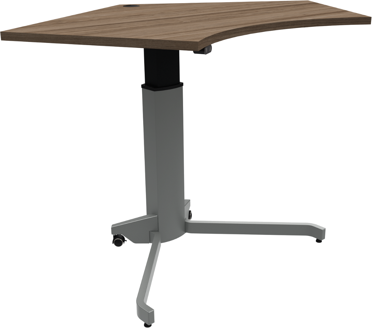 Enkeltben Hæve- Sænkebord Zennord Zenrise Femkantet Skrivebord 138x92 Cm Valnød Mørk Natur Sølv