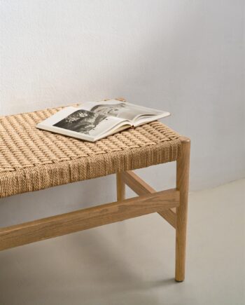 Entrébænk Kave Home Zaide   Massivt Egetræ Med Håndvævet Papirsnor Sæde H45 B120 D45 Cm