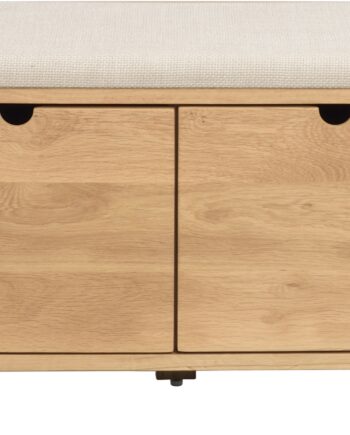 Entrébænk Rowico Hillmond   Lakeret Egetræ Og Beige Fabb Bjørn Polyester Med   Skuffer
