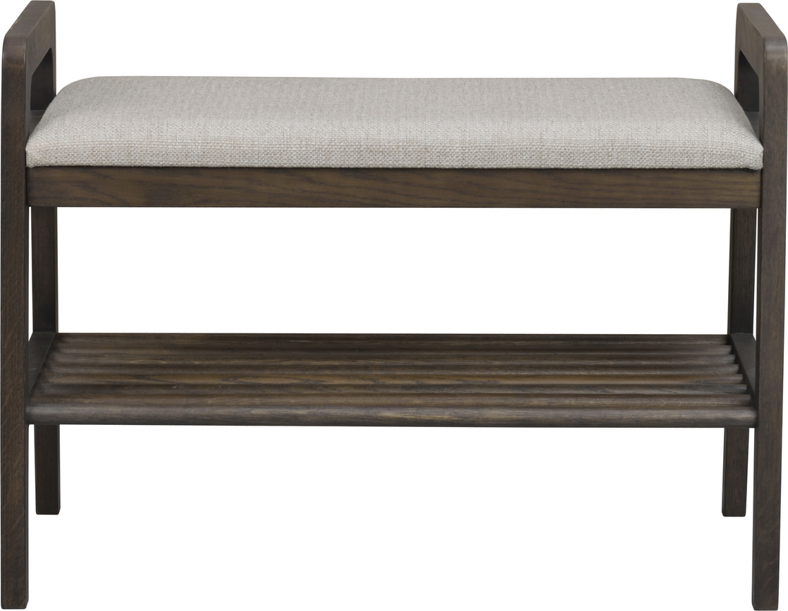 Entrébænk Siddebænk Rowico Inverness   Massiv Eg Med Beige Polstret Sæde H55ã B75ã D40 Cm Opbevaringshylde Under Sæde
