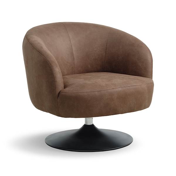 Erling Christensen Møbler Conrad Lounge Chair Almond Læder Metal Trumpetfod Sort : Erling Christensen Møbler : Erling Christensen Møbler