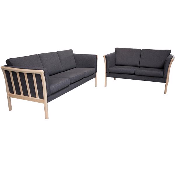Erling Christensen Møbler Denver Sofasæt Grå Stof Lakeret Bøg : Erling Christensen Møbler : Erling Christensen Møbler