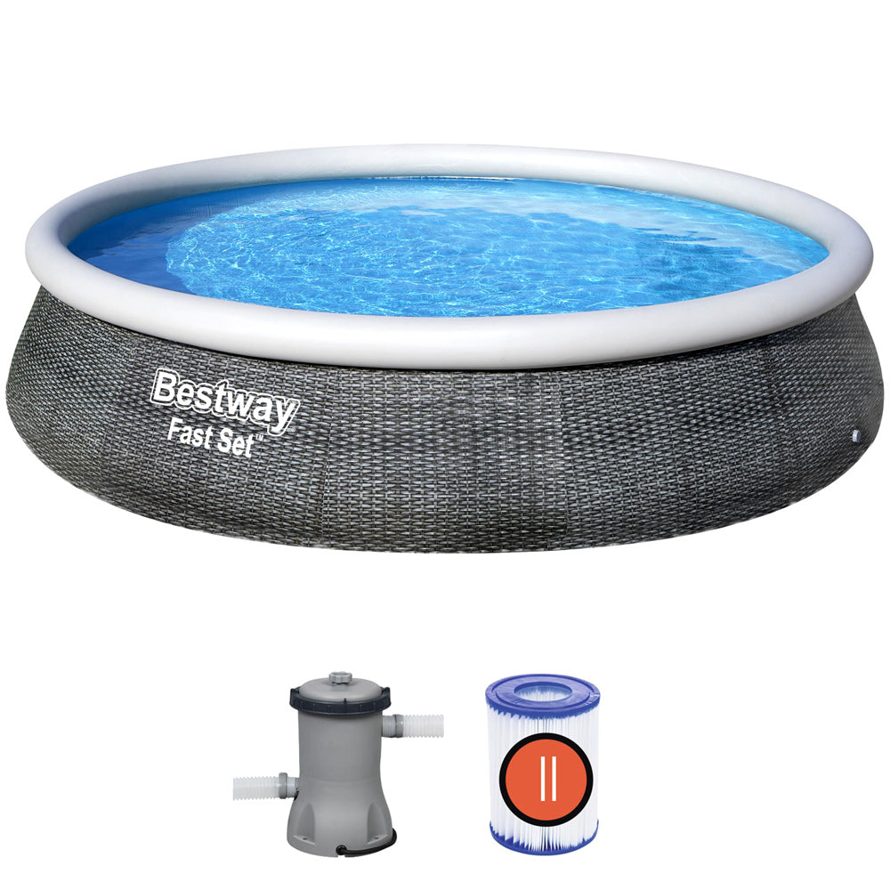 Fast Set Pool Swimmingpool Runde Rattan Optik   Filterpumpe 396x84