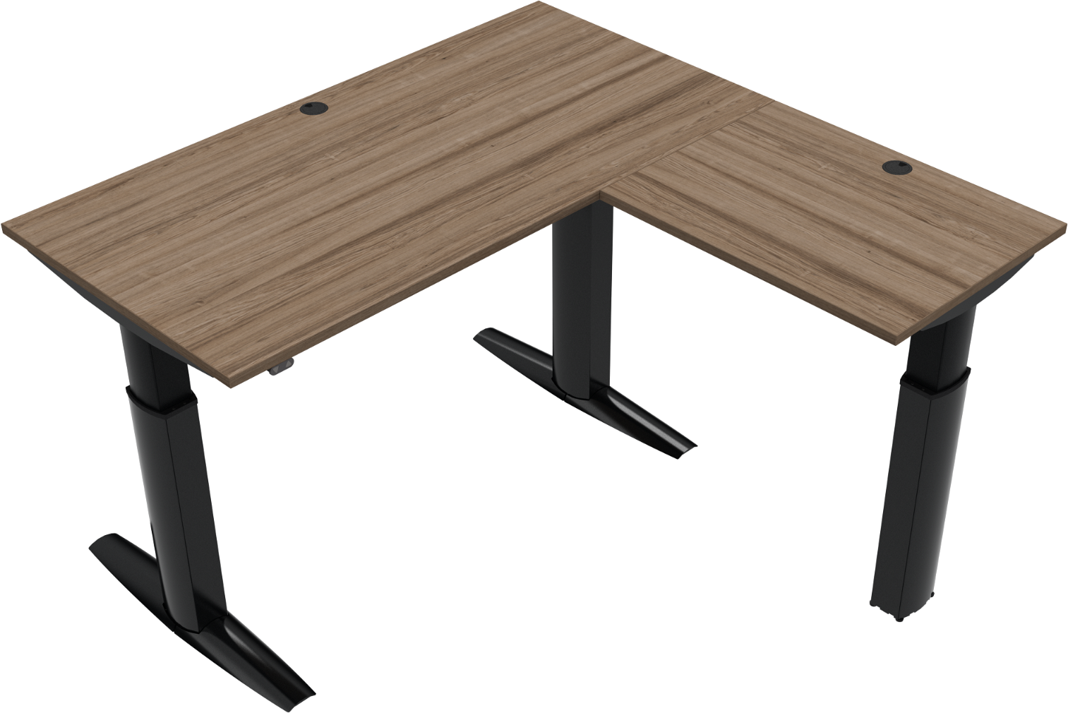 Firkantet Tre-benet Hæve-sænkebord 160x160 Cm Højdejusterbart 68-120 Cm Zennord Elevateline Mørk Valnød Sort