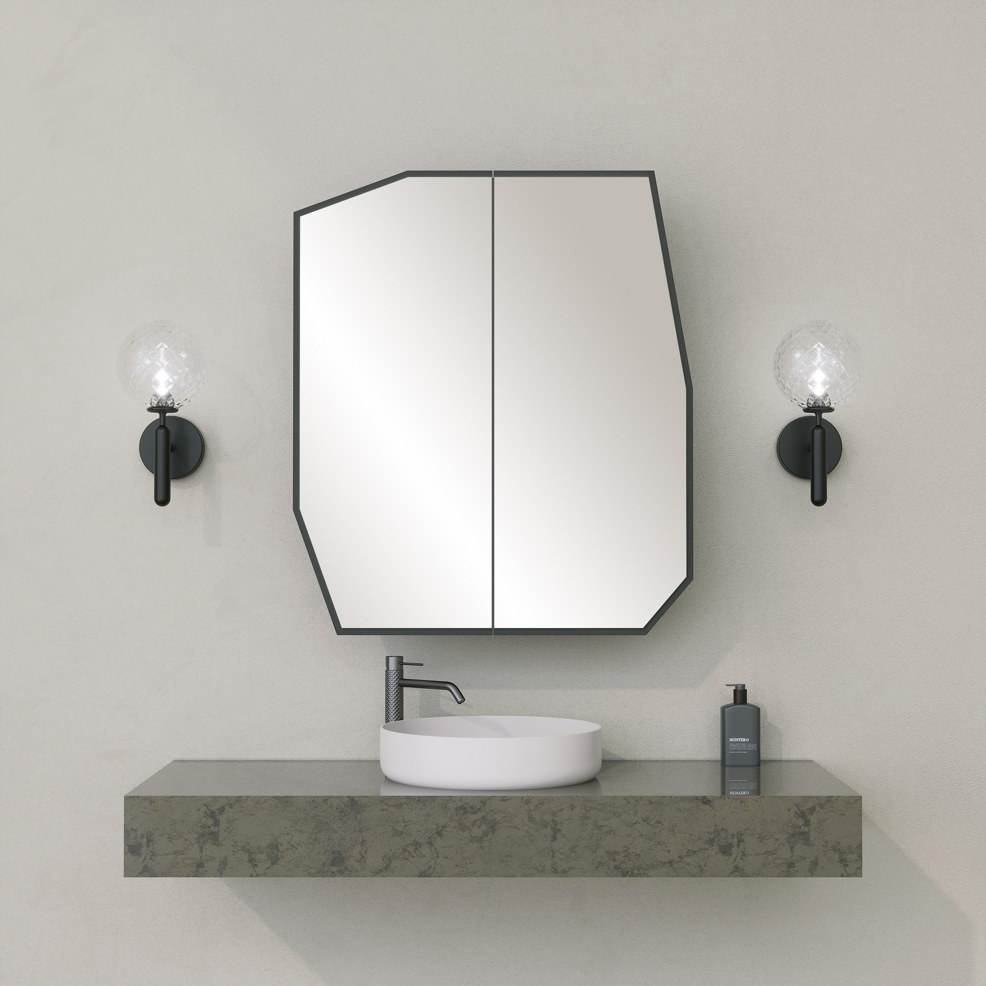 Funzi Living Quartz Badeværelsesvægskab Spejl Låger Og Hylder Spejlglas Og Sort Mdf