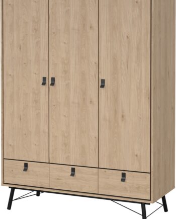 Garderobeskab Vesterholm Askø   Døre   Skuffer  Jackson Hickory Trælook H200ã B150ã D60 Cm  Fsc-spånplade  Metalgreb