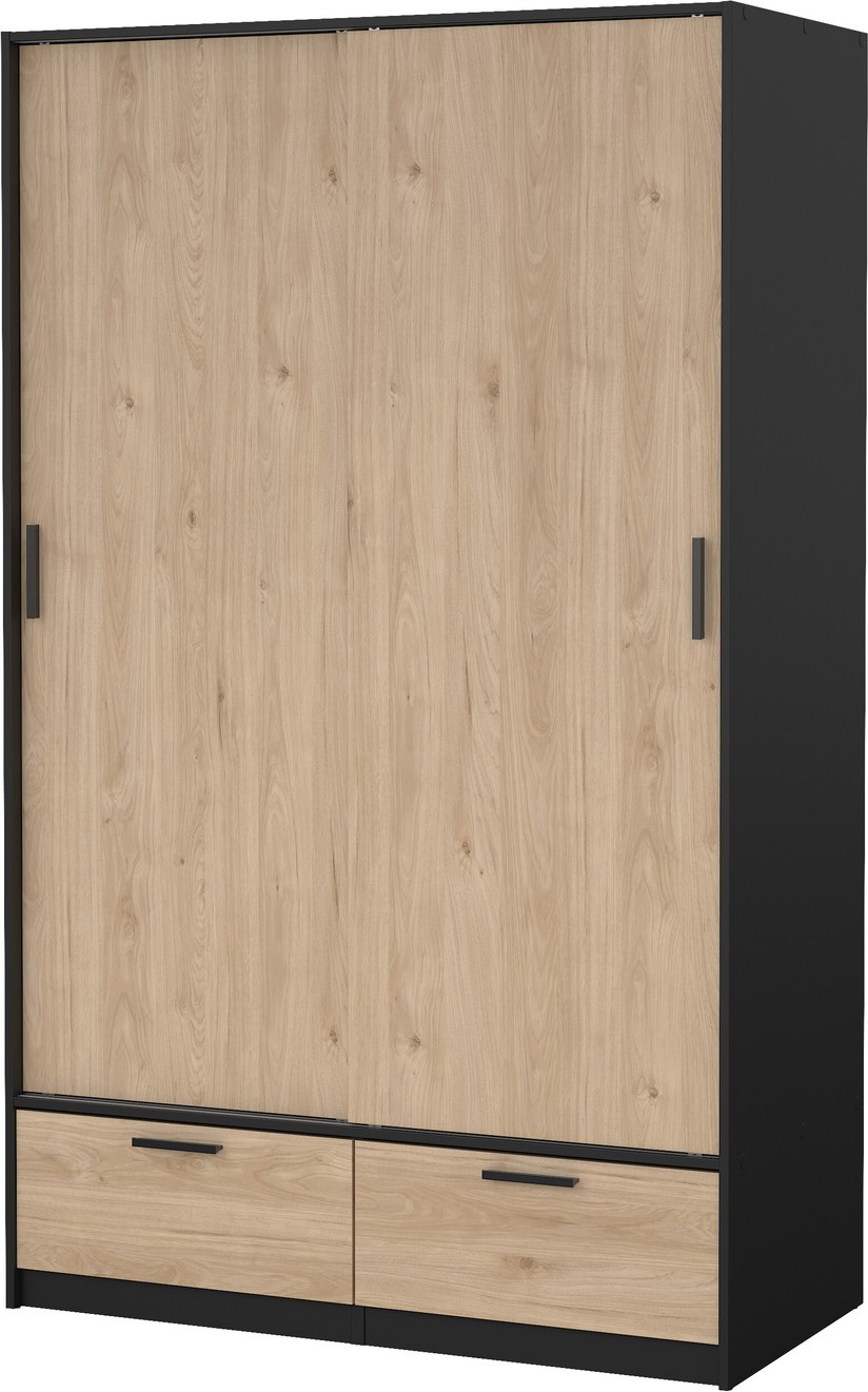 Garderobeskab Vesterholm Liva Døre Skuffer Mat Sort Jackson Hickory H200xb121xd60 Cm