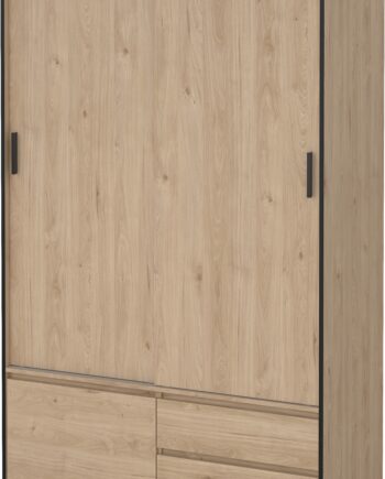 Garderobeskab Vesterholm Liva  Jackson Hickory Vægmonteret    Skydedøre    Dør    Skuffer  H200ã B121ã D60 Cm