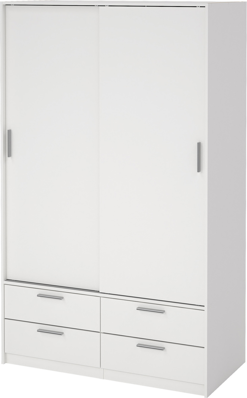 Garderobeskab Vesterholm Liva Skydedøre Skuffer Hvid H200xb121xd60 Cm Dansk Produceret Fsc