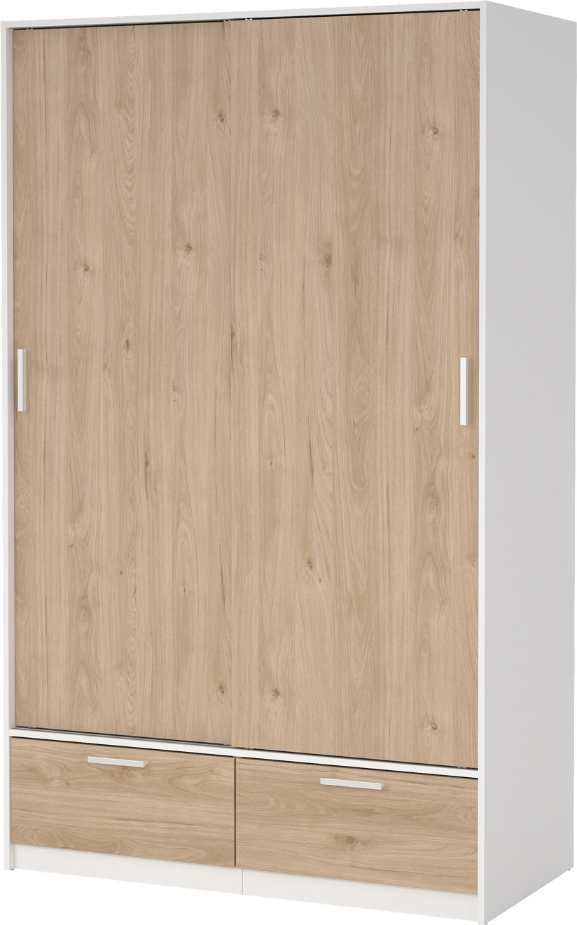 Garderobeskab Vesterholm Liva -dørs -skuffer Hvid Jackson Hickory H200 B121 D60 Cm
