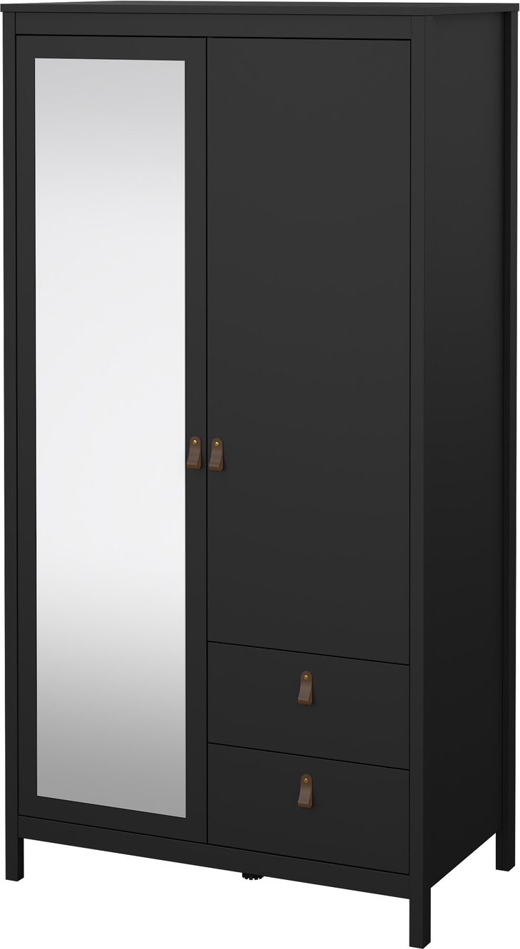 Garderobeskab Vesterholm Lunor Døre Skuffer Mat Sort Fuldlængde-spejl H199xb102xd58 Cm Danskproduceret Fsc