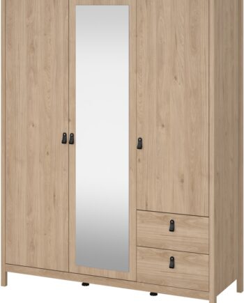 Garderobeskab Vesterholm Madrid H199 B150 D58   Cm Jackson Hickory   Døre Med Spejl   Skuffer Dansk Fsc