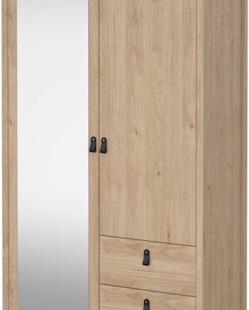 Garderobeskab Vesterholm Madrid  -dørs Med Fuldlængdespejl    Skuffer  Tøjstang  Jackson Hickory  Fsc  H199xb102xd58 Cm