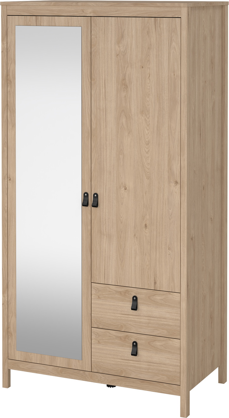 Garderobeskab Vesterholm Madrid  -dørs Med Fuldlængdespejl    Skuffer  Tøjstang  Jackson Hickory  Fsc  H199xb102xd58 Cm