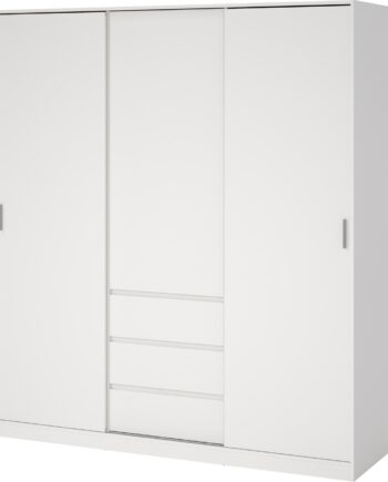 Garderobeskab Vesterholm Naia    Skydedøre    Hængslet Dør    Skuffer  H200xb177xd60 Cm  Hvid  Fsc