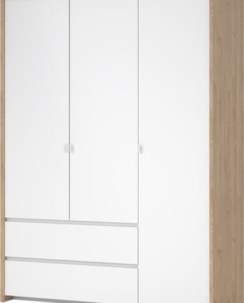 Garderobeskab Vesterholm Next  Klædeskab   -dørs  -skuffer  Jackson Hickory Hvid Højglans  H202ã B149ã D58 Cm  Fsc