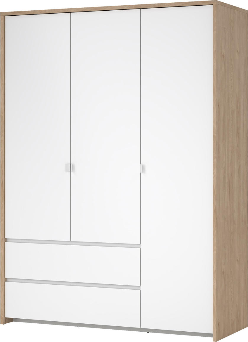 Garderobeskab Vesterholm Next  Klædeskab   -dørs  -skuffer  Jackson Hickory Hvid Højglans  H202ã B149ã D58 Cm  Fsc