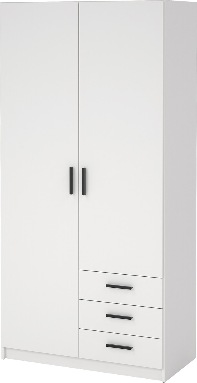 Garderobeskab Vesterholm Sprint   Hvid Garderobe    Døre    Skuffer  Tøjstang  H200   B99   D50 Cm  Fsc