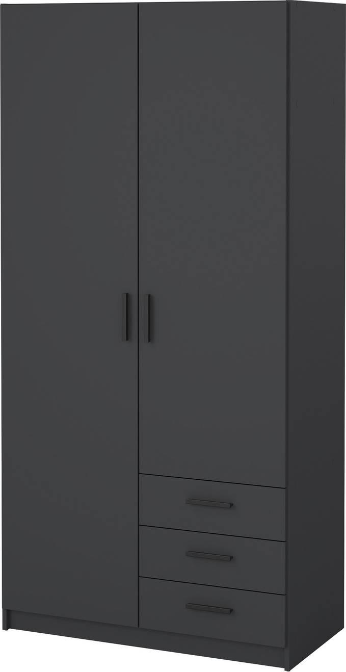 Garderobeskab Vesterholm Sprint  Matgrå   Døre    Skuffer  Tøjstang    Hylder   Justerbare  H200xb99xd50 Cm  Spånplade  Fsc