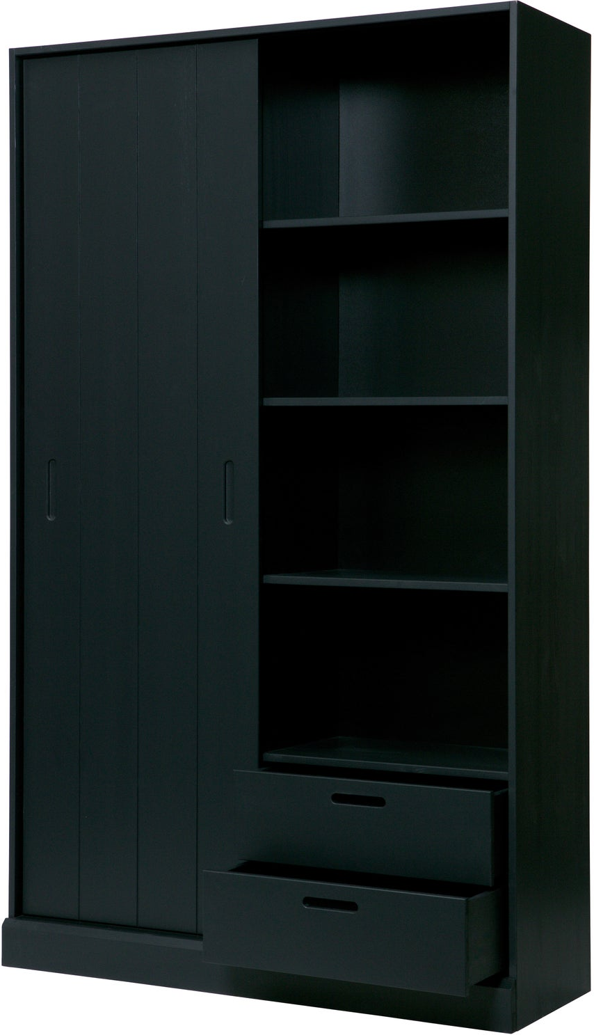 Garderobeskab Woood Collection  Sort Sleben Fyrretræ Skydedør    Rum     Skuffer  H200xb120xd42 Cm  Fsc  Samlesæt